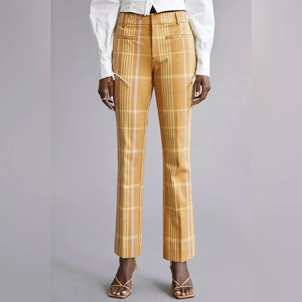 Anthropologie Slim Kick Flare Pants Plaid Orange Pink Yellow Women's 00